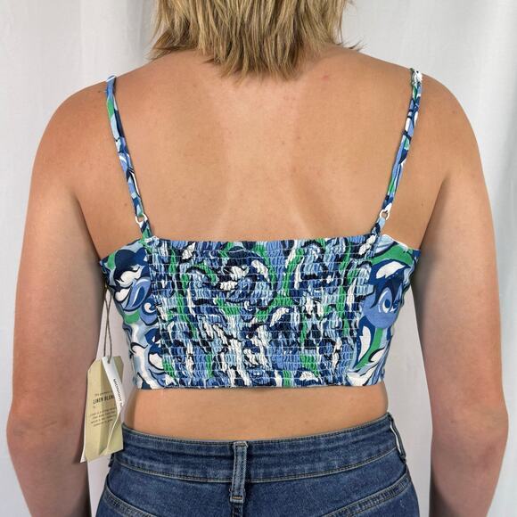 Midnight Sky Blue Green and White Floral Spaghetti Strap Crop Tank NWT Size Med - Picture 8 of 8